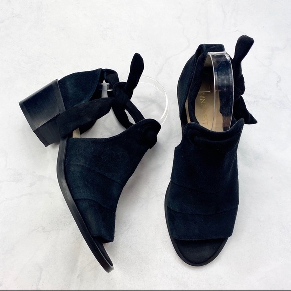 [Nine West] Black Open Toe Wrap Booties - Picture 1 of 4